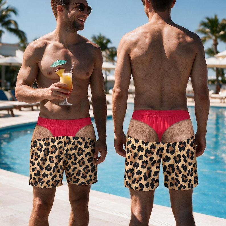 Funny Men's Beach Shorts, Custom Fake Underwear Swim Trunks, Bachelor Party/Birthday Gag Gift for Him