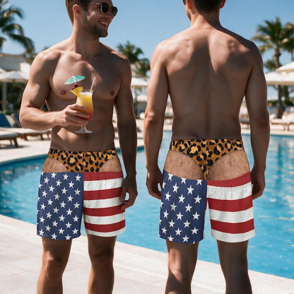 Funny Men's Beach Shorts, Custom Fake Underwear Swim Trunks, Bachelor Party/Birthday Gag Gift for Him