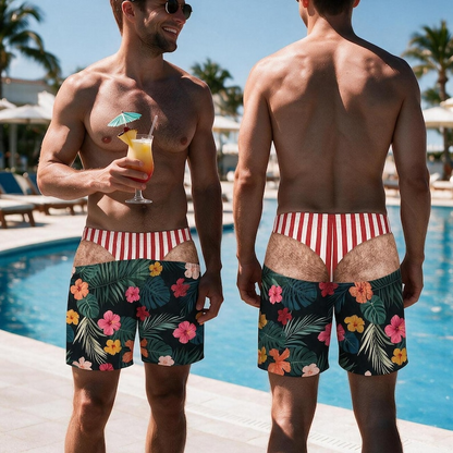 Funny Men's Beach Shorts, Custom Fake Underwear Swim Trunks, Bachelor Party/Birthday Gag Gift for Him