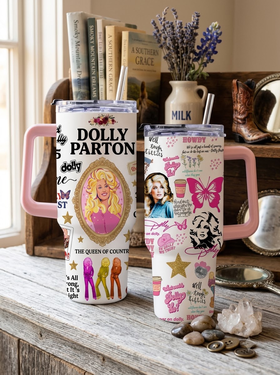 Dolly Parton Queen of Country Retro Tumbler with Handle & Straw