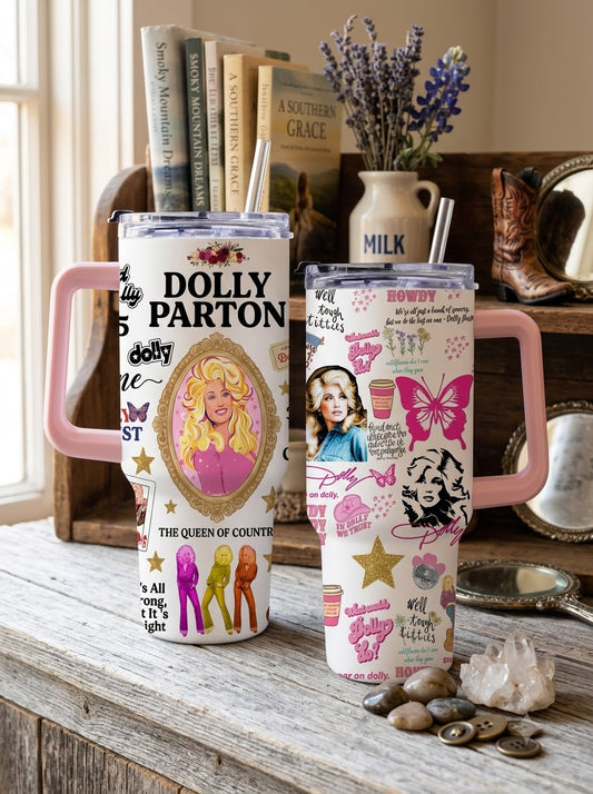 Dolly Parton Queen of Country Retro Tumbler with Handle & Straw