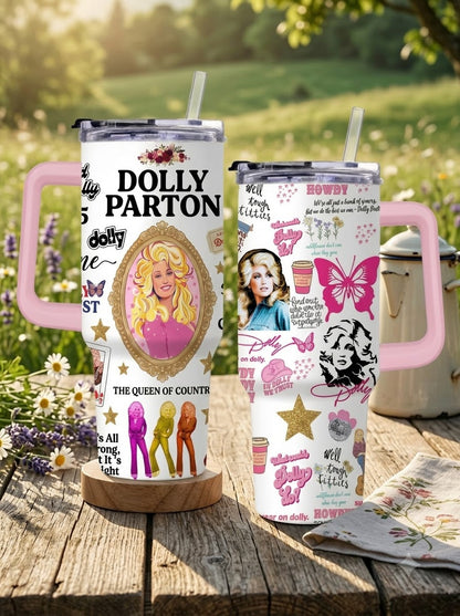 Dolly Parton Queen of Country Retro Tumbler with Handle & Straw