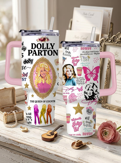 Dolly Parton Queen of Country Retro Tumbler with Handle & Straw