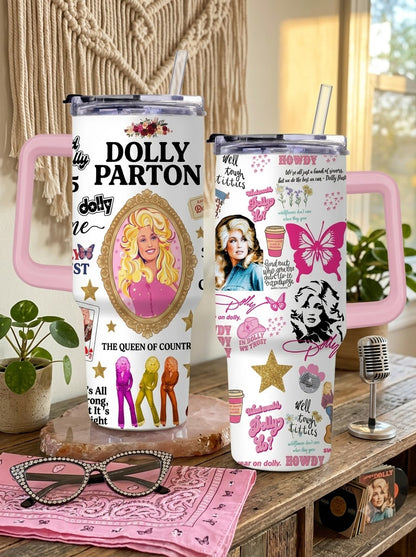 Dolly Parton Queen of Country Retro Tumbler with Handle & Straw