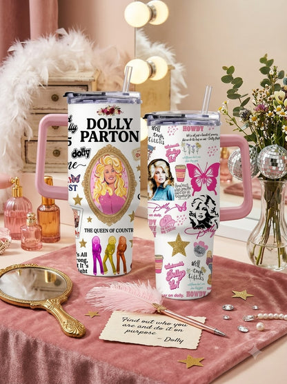 Dolly Parton Queen of Country Retro Tumbler with Handle & Straw
