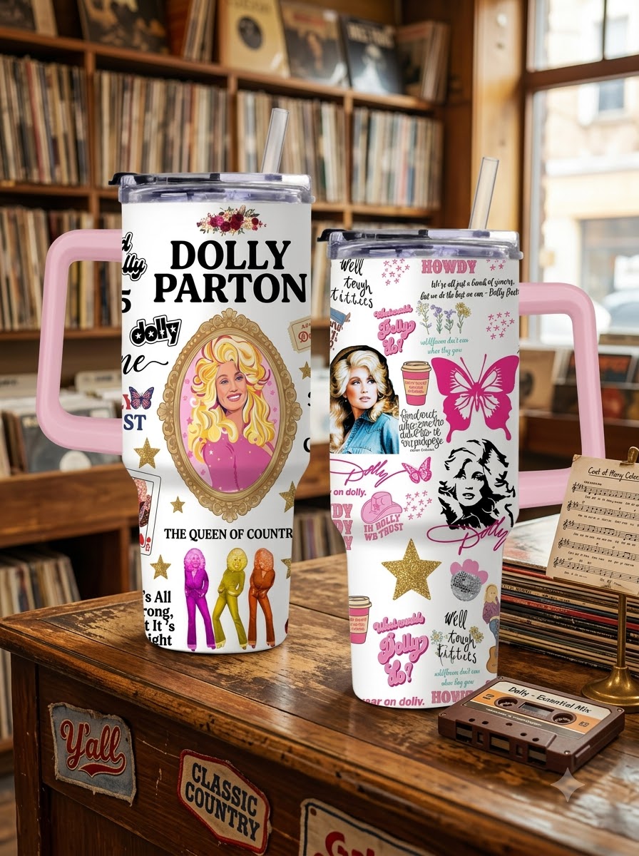 Dolly Parton Queen of Country Retro Tumbler with Handle & Straw