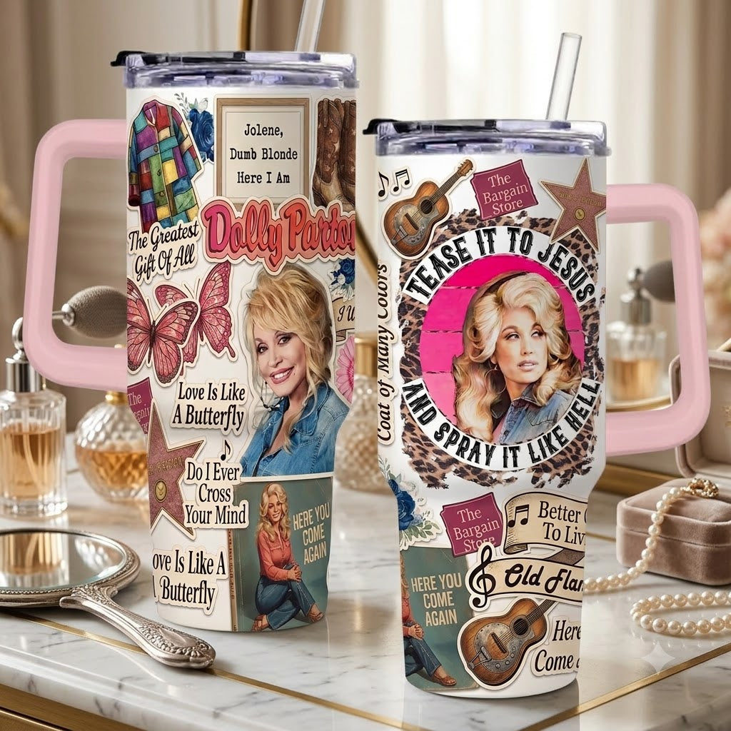 Dolly Parton Here You Come Again Tumbler with Handle & Straw
