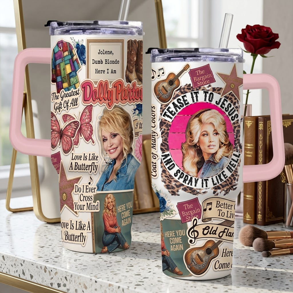 Dolly Parton Here You Come Again Tumbler with Handle & Straw