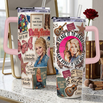Dolly Parton Here You Come Again Tumbler with Handle & Straw