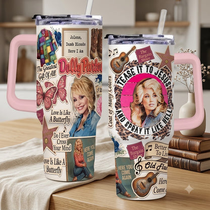 Dolly Parton Here You Come Again Tumbler with Handle & Straw